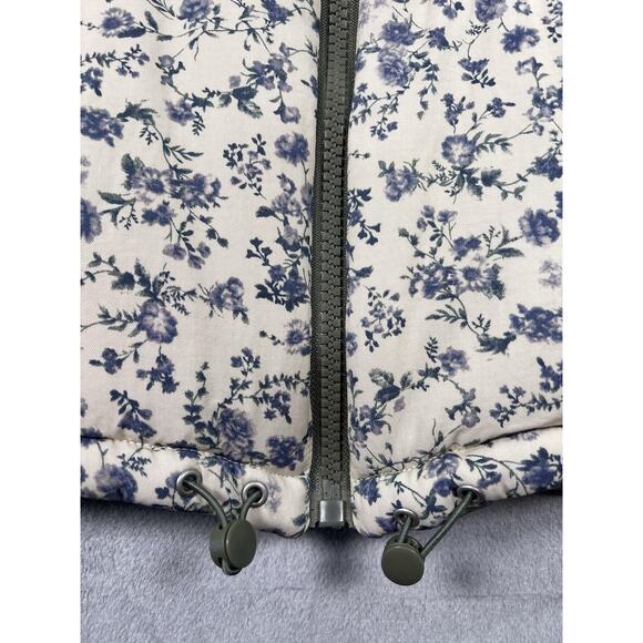 Blank NYC Reversible Puffer Vest Cream Floral Print Olive Green Large Cottage - Picture 10 of 12